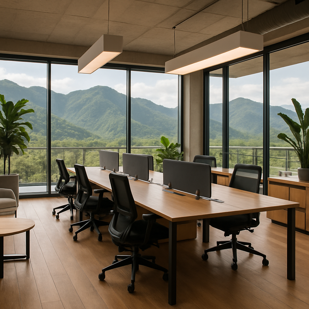 photographic a premium coworking office space with green mountain views